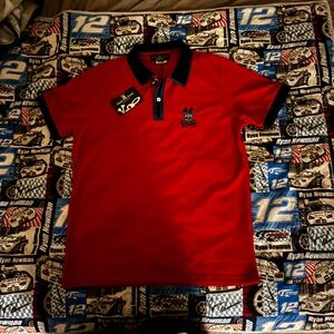 Psycho Bunny Red Polo with Black and Blue Accents